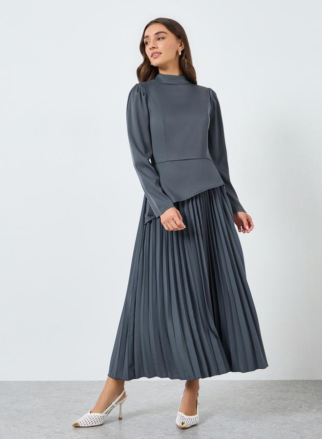 ستايلي فستان ميدي بأكمام طويلة وبليسيه - Image 3